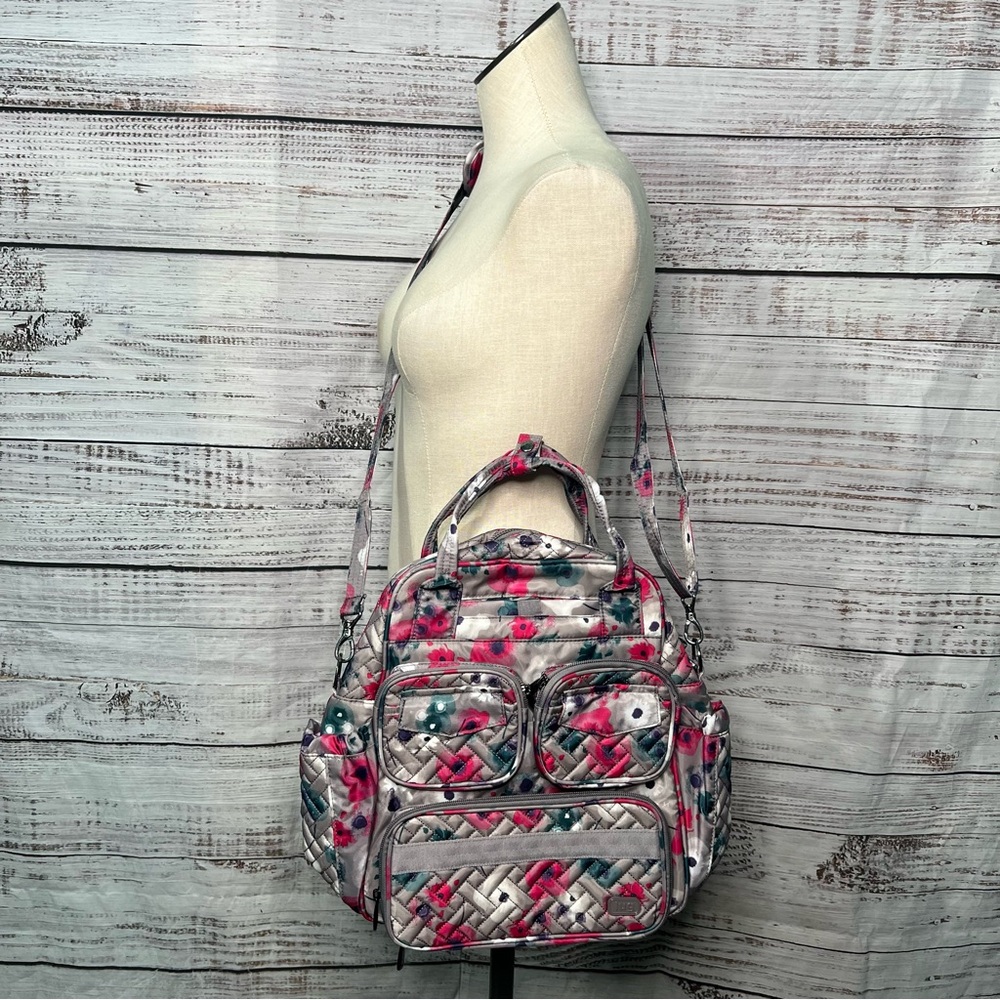 Lug Mini Puddle Jumper Tote Bag Gray Floral Carry On Bag Travel Tote Diaper Bagโ